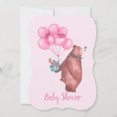 Watercolor Baby Girl Bear Balloons Invitation Kaart (Voorkant)