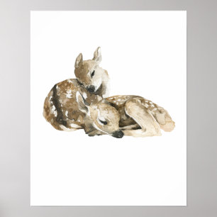 Watercolor Baby Herten Ree Kalveren Kinderkamer Poster