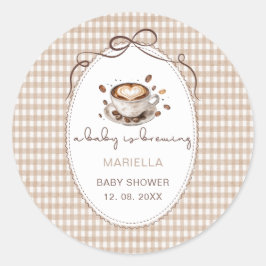     Watercolor baby is brewing coffee baby shower Ronde Sticker