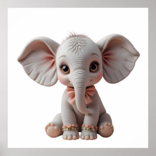 Watercolor Baby Olifant – Mooie Dieren Kinderkamer Poster
