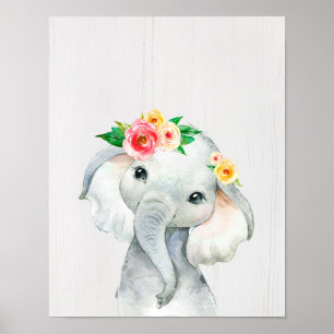 Watercolor Baby Olifant Nursery Print