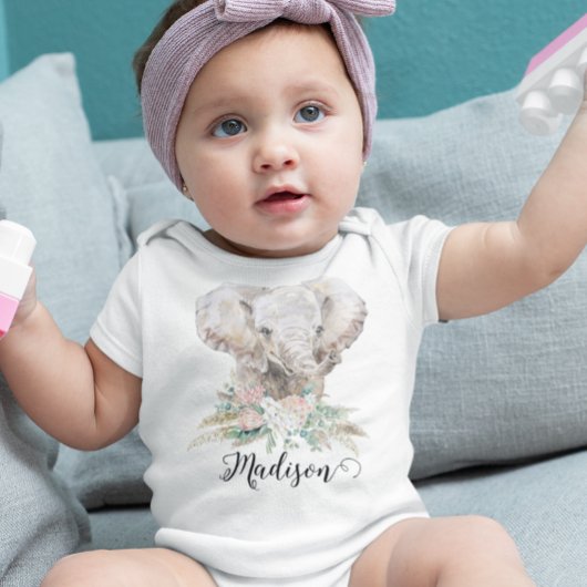 Watercolor Baby Olifant Tropisch Boho Romper