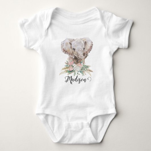 Watercolor Baby Olifant Tropisch Boho Romper (Voorkant)