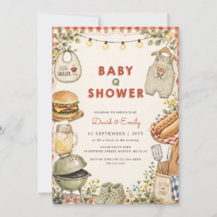 Watercolor Baby Q BBQ Koppel Baby Shower Kaart