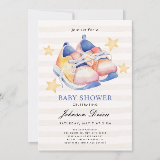 Watercolor Baby Shoes Theme | Neutral Baby Shower Kaart (Voorkant)
