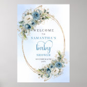 Watercolor Baby Shower Bord Elegante Script Stof Poster (Voorkant)
