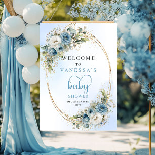 Watercolor Baby Shower Bord Elegante Script Stof Poster