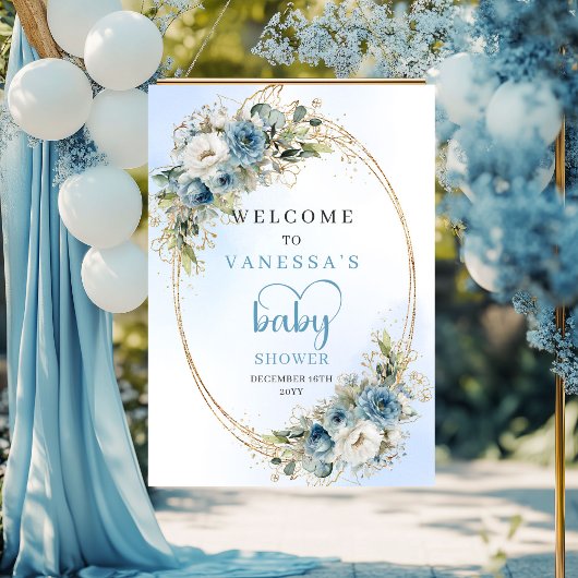Watercolor Baby Shower Bord Elegante Script Stof Poster