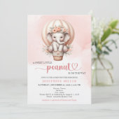 Watercolor Baby Shower Peach Elephant Invitation Kaart (Staand voorkant)