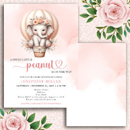Watercolor Baby Shower Peach Elephant Invitation Kaart
