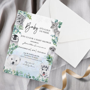 Watercolor Baby Shower Winter Arctische Dieren  Kaart