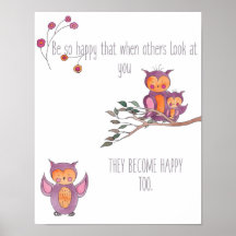 Watercolor Baby Uil Nursery Muurkunst