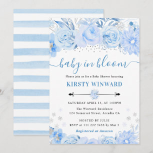 Watercolor Babyblauwe Winterbloemen Baby Shower Kaart