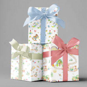 Watercolor babyfeestje Baby Speelgoed Treinen Patr Inpakpapier Vel