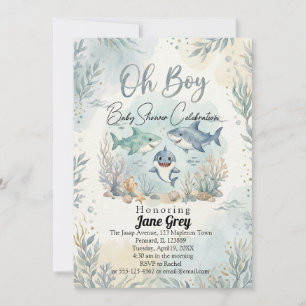 Watercolor Babyhaai onder de zee baby shower Kaart