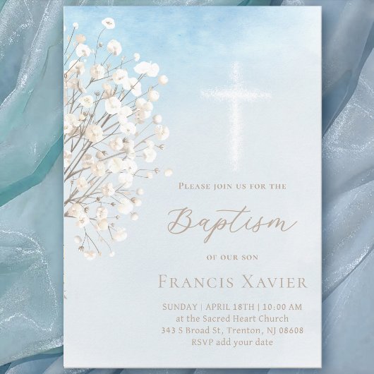 watercolor baby's breath | Baptism baby boy Kaart