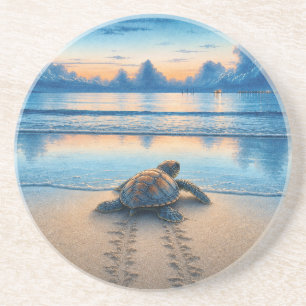 Watercolor babyschelp op zandstrand zandsteen onderzetter