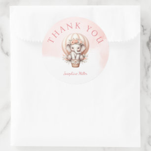 Watercolor babyshower perzik olifant ronde sticker