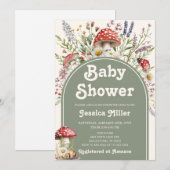 Watercolor babyshower uitnodiging met paddenstoele (Voorkant / Achterkant)