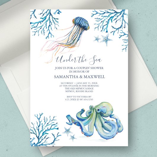 Watercolor babyshower uitnodiging onder de zee