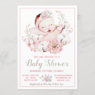 Watercolor babyshower uitnodigingen voor meisje