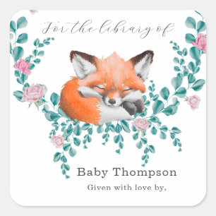 Watercolor babyvos in bloei - voor de bibliotheek vierkante sticker