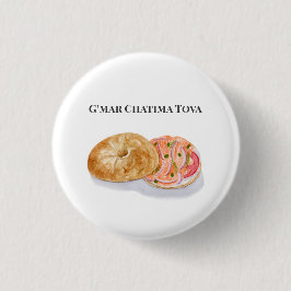 Watercolor Bagels Rooksalmon G’mar Chatima Tova Ronde Button 3,2 Cm