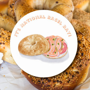 Watercolor Bagels Rookzalm Nationale Bagel Dag Ronde Sticker