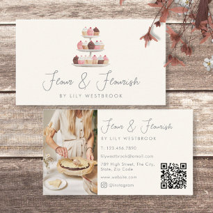 Watercolor Bakery Cupcakes Script Foto QR Code Visitekaartje