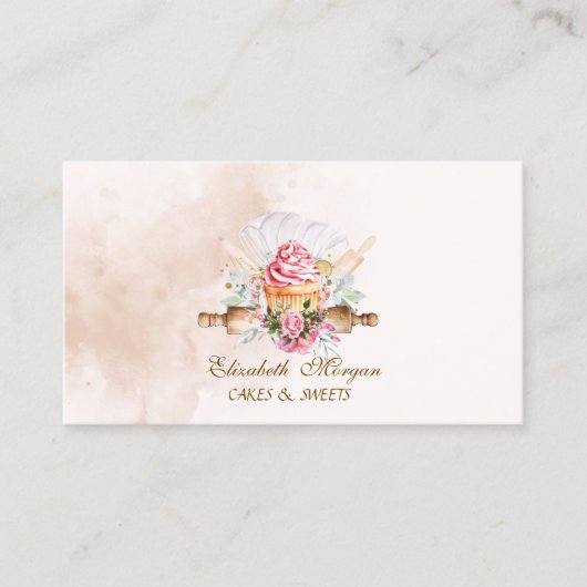 Watercolor Bakery Tools Cupcake Bakery Visitekaartje (Voorkant)