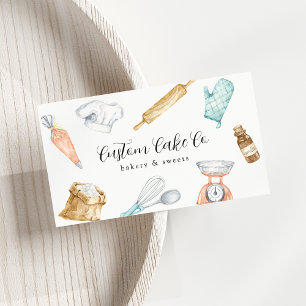 Watercolor Bakgereedschap Cakes Bedrijfskaart Visitekaartje
