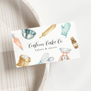 Watercolor Bakgereedschap Cakes Bedrijfskaart Visitekaartje