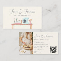 Watercolor Bakkerij Banketbakker Script Foto QR Co