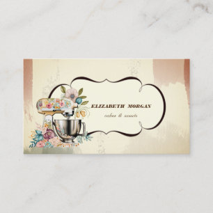 Watercolor Bakkerij Gebak Bloem Retro Mixer Visitekaartje