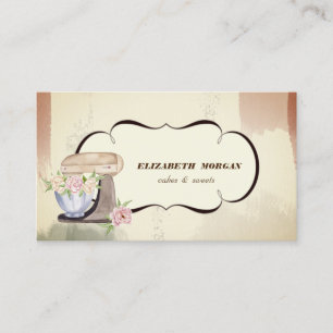 Watercolor Bakkerij Gebak Bloem Retro Mixer Visitekaartje