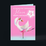 Watercolor balet swan granddaughter 9th birthday kaart<br><div class="desc">Watercolor whimsy swan personalized name and age birthday card. Personalize with your own name and age, reads To our beautiful granddaughter Felicia 9 and message inside reads we hope you have a wonderful day! Pretty shades of pink, aqua blue, and white. Other matching dancing ballerina swan items available. An original...</div>