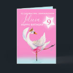 Watercolor balet swan granddaughter 9th birthday kaart<br><div class="desc">Watercolor whimsy swan personalized name and age birthday card. Personalize with your own name and age, reads To our beautiful granddaughter Felicia 9 and message inside reads we hope you have a wonderful day! Pretty shades of pink, aqua blue, and white. Other matching dancing ballerina swan items available. An original...</div>