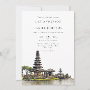 Watercolor Bali Tempel QR Code Trouwkaart Kaart