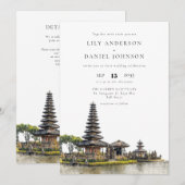Watercolor Bali Tempel QR Code Trouwkaart Kaart (Voorkant / Achterkant)