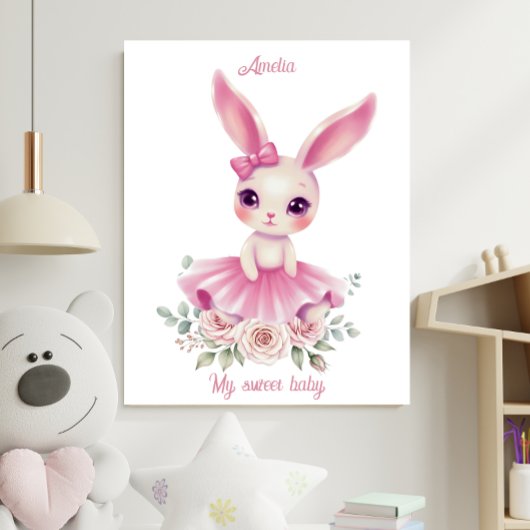 Watercolor Ballerina Bunny Nursery Poster