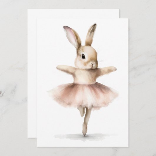 Watercolor Ballerina Konijn Dansend Taupe Roze Kaart (Voorkant / Achterkant)