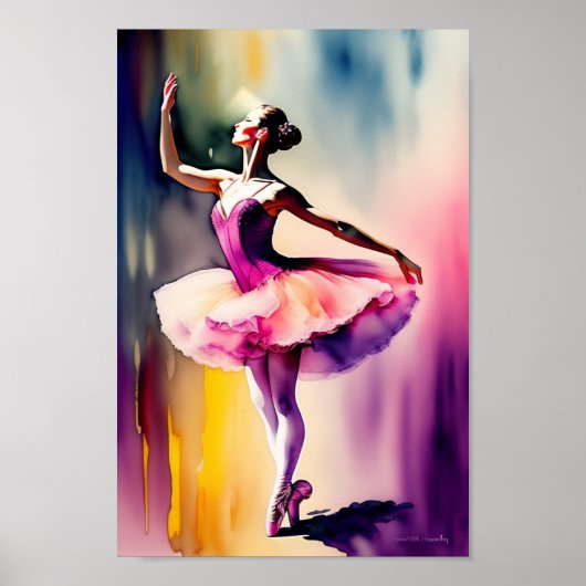 Watercolor ballerina kunstprint poster (Voorkant)
