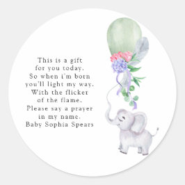 Watercolor Ballon, Olifant - Gebedskaarslabel Ronde Sticker