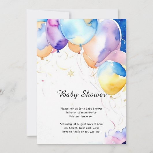 Watercolor Ballonnen Baby Shower Uitnodiging (Voorkant)