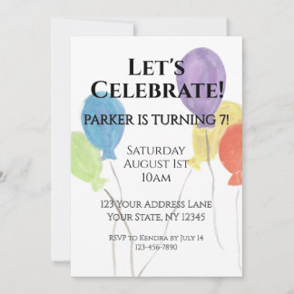 Watercolor Balloon Birthday Party Invitation Kaart