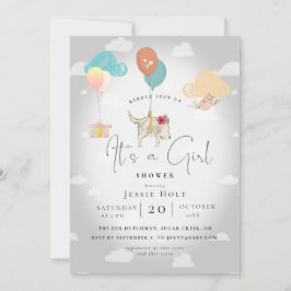 Watercolor Balloon Puppy Baby Girl Shower Kaart