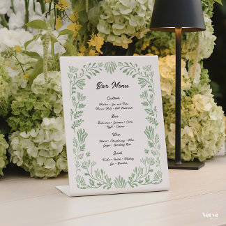 Watercolor Bar Menu, Bloemendranklijst voor de bru Reclamebord Met Voetstuk