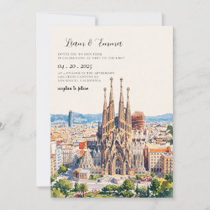 Watercolor Barcelona Spanje Trouwuitnodiging Kaart