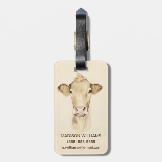 Watercolor Barn Animals | Cow Bagagelabel (Achterkant verticaal)