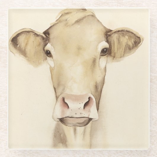 Watercolor Barn Animals | Cow Glazen Onderzetter (Voorkant)
